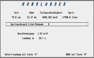 Mondlander atari screenshot